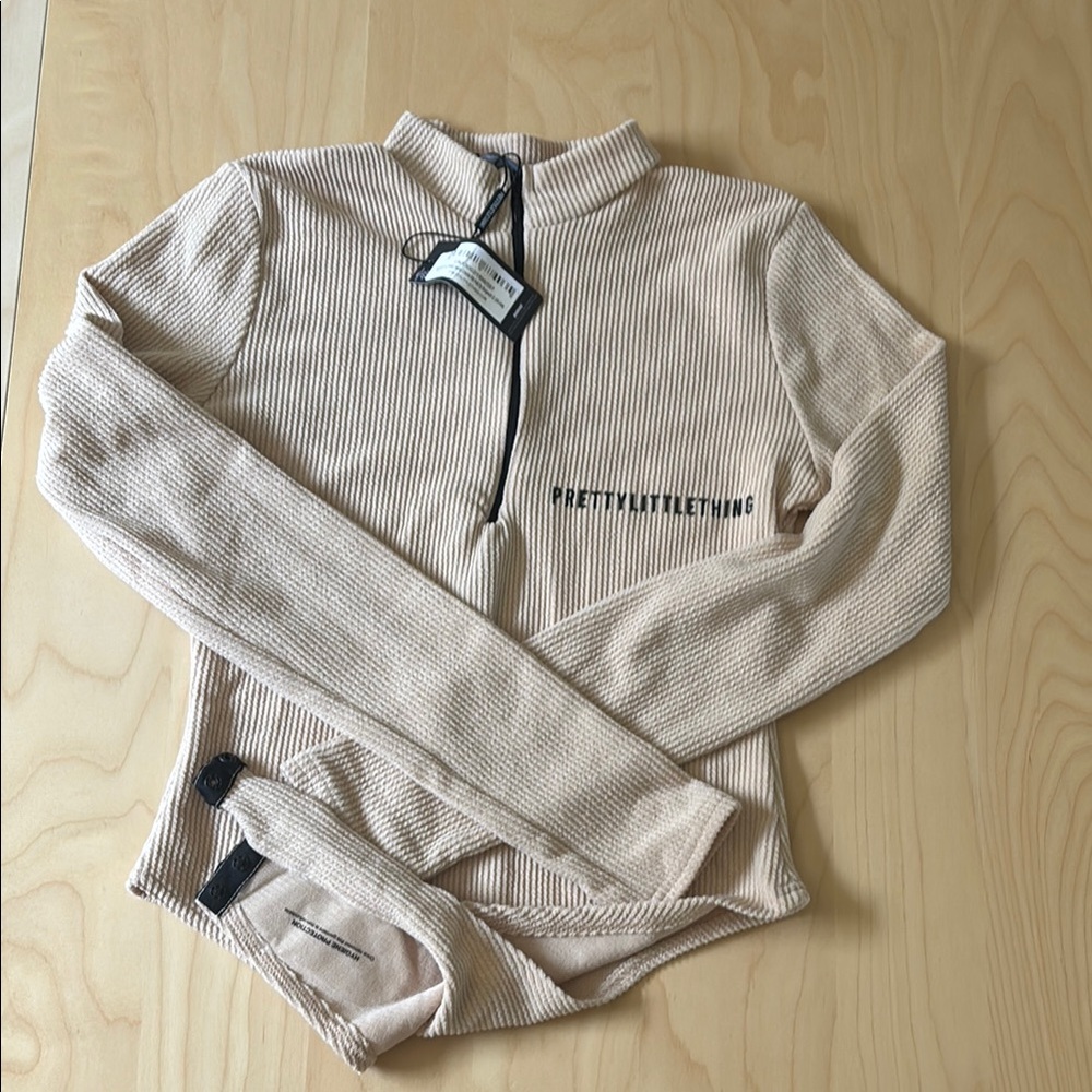 PrettyLittleThing Ribbed Beige Loungewear Set - Picture 2 of 5